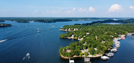 Scenic aerial view of island and waterway