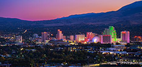 City skyline with mountains